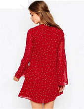 Sexy Metal Eyelets Panelled Lace Up Dress Woman V neck Star Print Chiffon Flare sleeve Loose Shift Dresses Pullovers