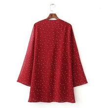Sexy Metal Eyelets Panelled Lace Up Dress Woman V neck Star Print Chiffon Flare sleeve Loose Shift Dresses Pullovers