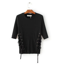 Sexy Metal eyelets lacing up Side T shirt bralette bustier O neck Strappy side Tee Tops 3 color