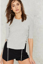 Sexy Metal eyelets lacing up Side T shirt bralette bustier O neck Strappy side Tee Tops 3 color