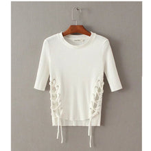 Sexy Metal eyelets lacing up Side T shirt bralette bustier O neck Strappy side Tee Tops 3 color