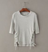 Sexy Metal eyelets lacing up Side T shirt bralette bustier O neck Strappy side Tee Tops 3 color