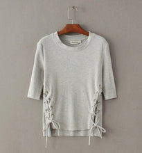 Sexy Metal eyelets lacing up Side T shirt bralette bustier O neck Strappy side Tee Tops 3 color