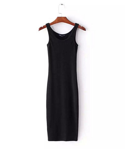 Sexy O neck Stretch Midi Dress Women Brandy Melville AA Vintage Package Hips Long Tank Dresses 4 colors