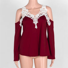 Sexy Off Shoulder Blouse Women Lace Crochet Blouses And Shirts Casual Top Cold Shoulder Tops Flare Sleeve Shirt Plus Size