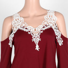 Sexy Off Shoulder Blouse Women Lace Crochet Blouses And Shirts Casual Top Cold Shoulder Tops Flare Sleeve Shirt Plus Size