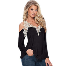 Sexy Off Shoulder Blouse Women Lace Crochet Blouses And Shirts Casual Top Cold Shoulder Tops Flare Sleeve Shirt Plus Size