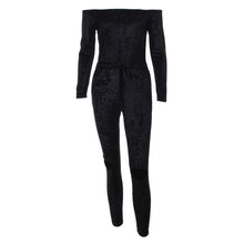Sexy Off Shoulder Jumpsuit Women Cut Hole Velvet Overalls Femme Slash Neck Sexy Bodycon Jumpsuit Rompers Women