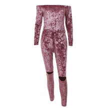Sexy Off Shoulder Jumpsuit Women Cut Hole Velvet Overalls Femme Slash Neck Sexy Bodycon Jumpsuit Rompers Women