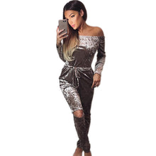Sexy Off Shoulder Jumpsuit Women Cut Hole Velvet Overalls Femme Slash Neck Sexy Bodycon Jumpsuit Rompers Women