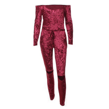 Sexy Off Shoulder Jumpsuit Women Cut Hole Velvet Overalls Femme Slash Neck Sexy Bodycon Jumpsuit Rompers Women
