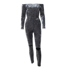 Sexy Off Shoulder Jumpsuit Women Cut Hole Velvet Overalls Femme Slash Neck Sexy Bodycon Jumpsuit Rompers Women