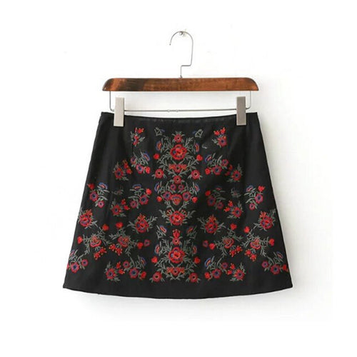 Sexy Package Hips Red Floral Embroidery Skirt Women Contrast color Black mini short Skirts Femme S M L