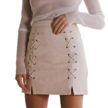 Sexy Pencil Skirt Women Lace Up High Waist Skirt Leather Suede Split Bodycon Women's Mini Skirt Plus Size Saias