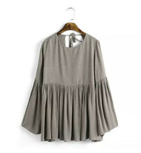Sexy Pleated Backless Streamer O neck Flare sleeve Pullover Shirt Women Strappy Cotton Shirt Blouse Tops
