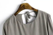 Sexy Pleated Backless Streamer O neck Flare sleeve Pullover Shirt Women Strappy Cotton Shirt Blouse Tops