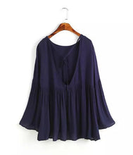 Sexy Pleated Backless Streamer Strappy Flare sleeve Pullover Shirt Women Cotton Shirt Blouse Tops
