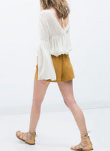 Sexy Pleated Backless Streamer Strappy Flare sleeve Pullover Shirt Women Cotton Shirt Blouse Tops