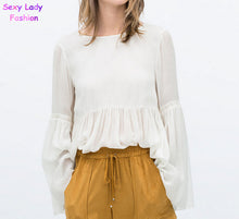Sexy Pleated Backless Streamer Strappy Flare sleeve Pullover Shirt Women Cotton Shirt Blouse Tops