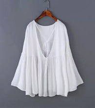 Sexy Pleated Backless Streamer Strappy Flare sleeve Pullover Shirt Women Cotton Shirt Blouse Tops