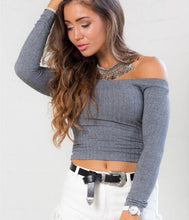 Sexy Pull Femme Women Knitted Sweater Off Shoulder Top Long Sleeve Slash Neck Solid Stretch Sweater Tops Cropped Pullover GV391