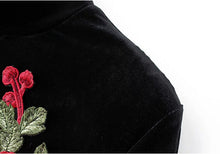 Sexy Red Rose Flower 3D Appliques Embroidery Sheath Velvet Dress Vintage Woman Half Turtleneck Long Sleeve Package Hips Dresses