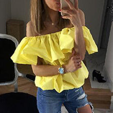 Sexy Ruffle Off Shoulder Woman Blouse Shirts Candy Color Blouses Butterfly Sleeve Blouse Top Sexy Loose Blusas GV244-1