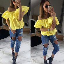Sexy Ruffle Off Shoulder Woman Blouse Shirts Candy Color Blouses Butterfly Sleeve Blouse Top Sexy Loose Blusas GV244-1