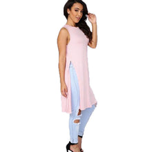 Sexy Side Split Women Tops Sleeveless Top Loose Long Shirts Women Casual Top Tees Tank Women Tops