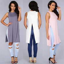 Sexy Side Split Women Tops Sleeveless Top Loose Long Shirts Women Casual Top Tees Tank Women Tops