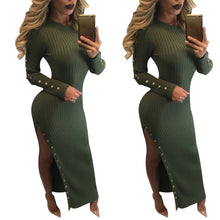Sexy Side split O neck knit Dresses Long sleeve Warm Bodycon Maxi Sweater Dress For Young Ladies LX079