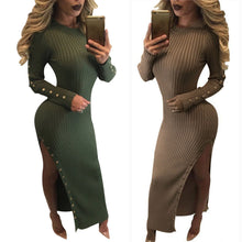 Sexy Side split O neck knit Dresses Long sleeve Warm Bodycon Maxi Sweater Dress For Young Ladies LX079