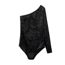 Sexy Single Shoulder Long sleeve Bodysuit Woman Black Shoulderless Tight Short Jumpsuit Slim fit Rompers Playsuit