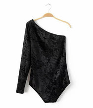 Sexy Single Shoulder Long sleeve Bodysuit Woman Black Shoulderless Tight Short Jumpsuit Slim fit Rompers Playsuit