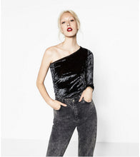 Sexy Single Shoulder Long sleeve Bodysuit Woman Black Shoulderless Tight Short Jumpsuit Slim fit Rompers Playsuit