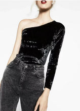 Sexy Single Shoulder Long sleeve Bodysuit Woman Black Shoulderless Tight Short Jumpsuit Slim fit Rompers Playsuit