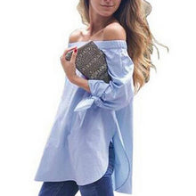 Sexy Slash Neck Off Shoulder Loose Blouse Shirt Women Casual Blouse Women Tops Plus Size Blusas Shirt GV221