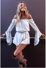 Sexy Slash Neck off shoulder Jumpsuit Women Ruffles Long Sleeve Short Pants Romper Overalls White S M L