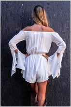 Sexy Slash Neck off shoulder Jumpsuit Women Ruffles Long Sleeve Short Pants Romper Overalls White S M L