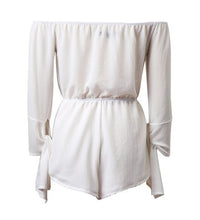 Sexy Slash Neck off shoulder Jumpsuit Women Ruffles Long Sleeve Short Pants Romper Overalls White S M L