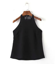 Sexy Spliced Lace Backless Halter Pullover Tanks Women Sleeveless O neck Short Tee Camis Loose Femme crop top black