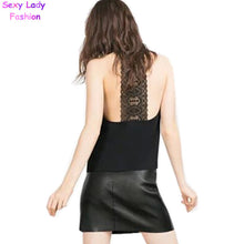 Sexy Spliced Lace Backless Halter Pullover Tanks Women Sleeveless O neck Short Tee Camis Loose Femme crop top black