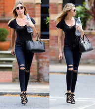 Sexy Split Knee Tassel Cuff Pencil Denim Pants Jeans Women Ankle Length Trousers Jeans Slim fit Long Pants black