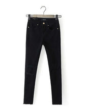 Sexy Split Knee Tassel Cuff Pencil Denim Pants Jeans Women Ankle Length Trousers Jeans Slim fit Long Pants black