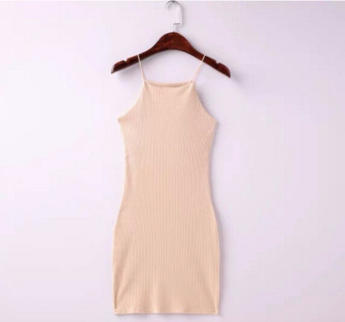Sexy Square neck Rubber Bodycon Sleeveless Dress Women Brandy Melville AA Package Hips Short Dresses 5 color