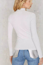 Sexy Turtleneck Hollow out Front Slit Tee Women Tight Knitted Long Sleeve Tee Short Top T-shirt