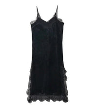 Sexy Velvet Lace Stitching Strappy V neck Strap Dress Woman Vestido de festa curto robe jurken Dresses Black Green