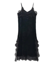 Sexy Velvet Lace Stitching Strappy V neck Strap Dress Woman Vestido de festa curto robe jurken Dresses Black Green