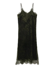 Sexy Velvet Lace Stitching Strappy V neck Strap Dress Woman Vestido de festa curto robe jurken Dresses Black Green