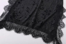Sexy Velvet Lace Stitching Strappy V neck Strap Dress Woman Vestido de festa curto robe jurken Dresses Black Green